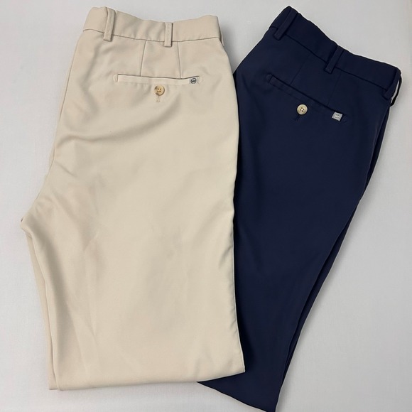Peter Millar Pants Mens 35 Tan/Navy Performance Stretch Golf Chino Lot of 2